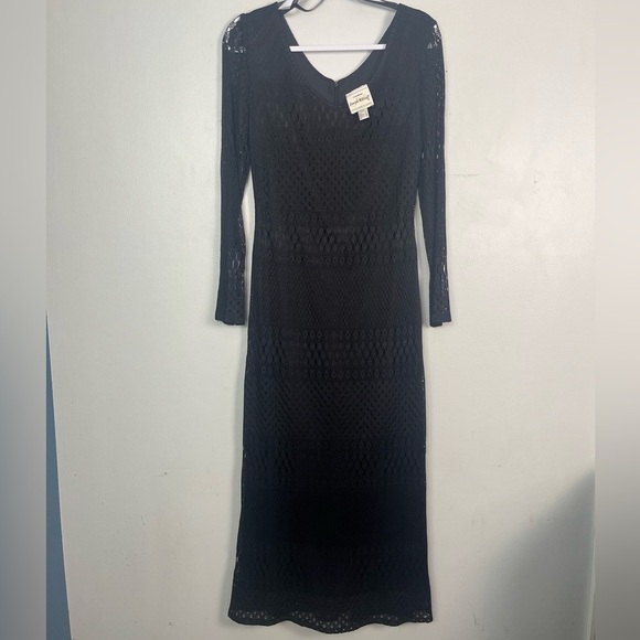Vintage Joseph Ribkoff Black Crochet Maxi long sleeve zip dress size 8 witchy - Picture 1 of 5